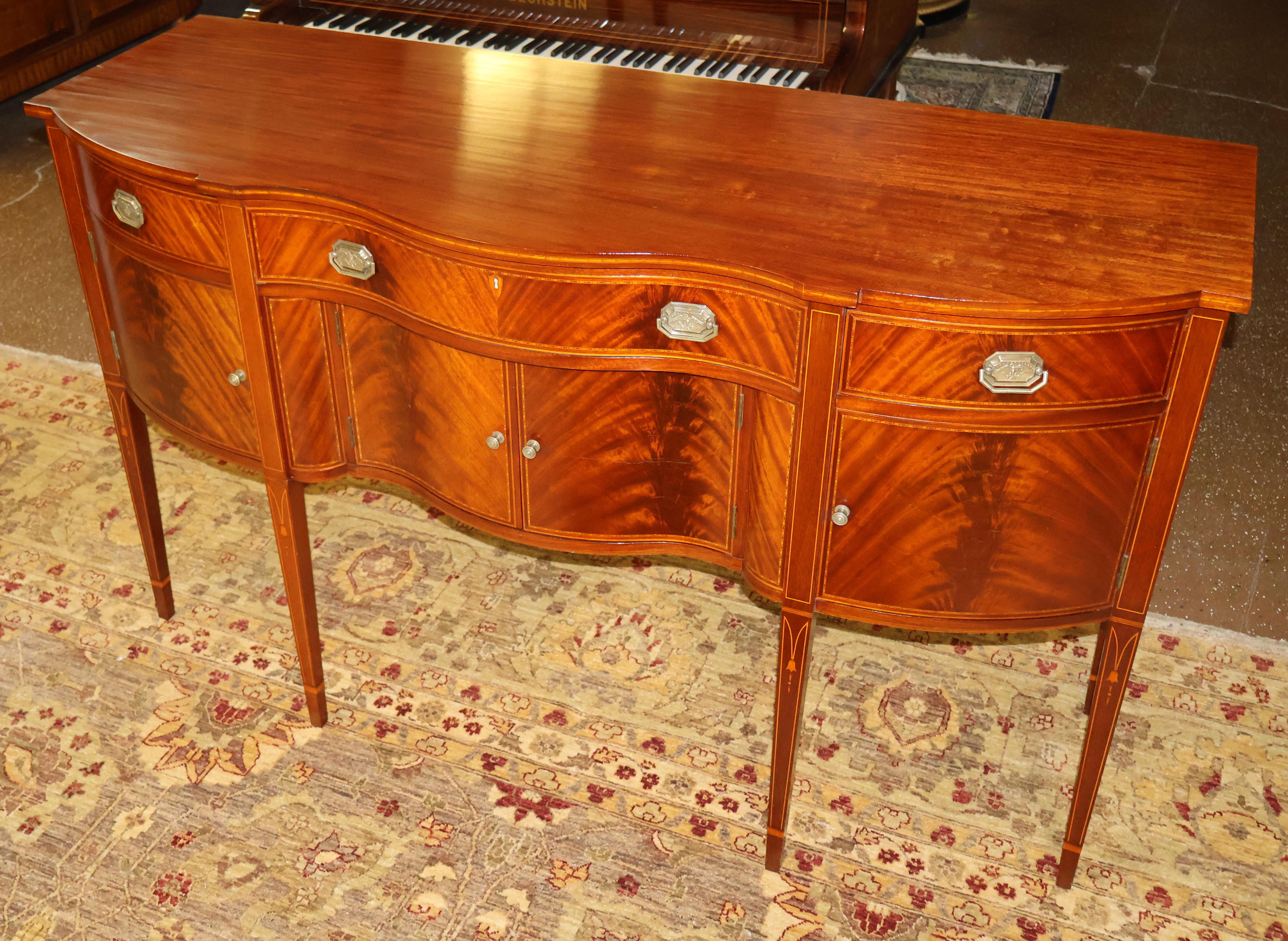 Hand-Carved Margolis Early 20th Century Mahogany Hepplewhite Style Server Buffet Sideboard  For Sale