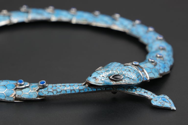 Margot de Taxco Champlevé Serpent Necklace and Bracelet Set at 1stDibs