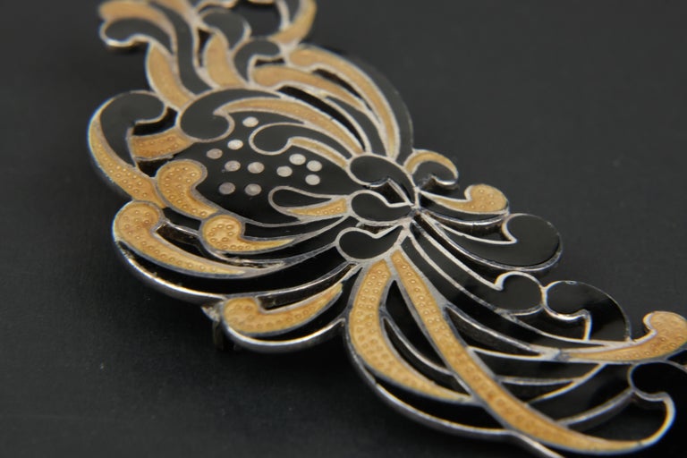 Margot de Taxco "Chrysanthemum" Champlevé Converter Brooch and Earrings