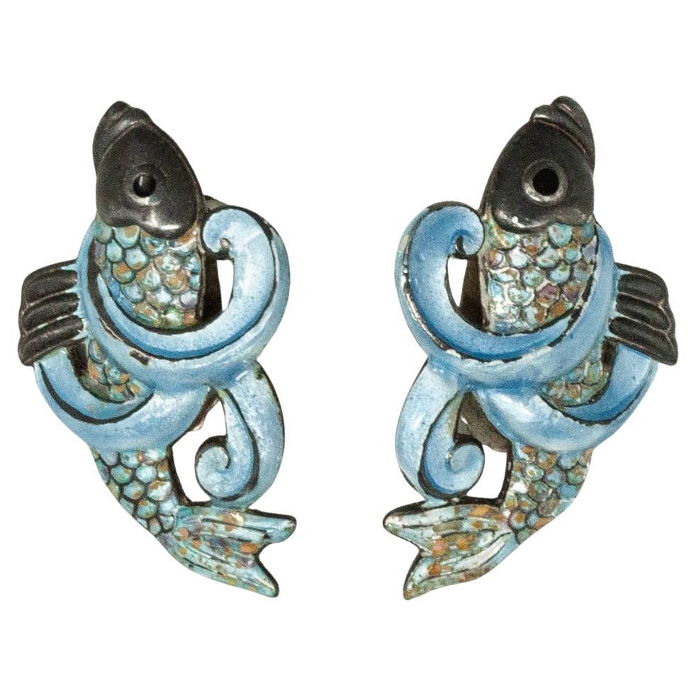 Margot de Taxco Cloisonne Fish Earrings