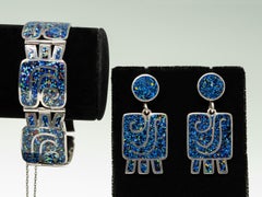 Margot de Taxco Enamel and Silver Bracelet and Earring Set