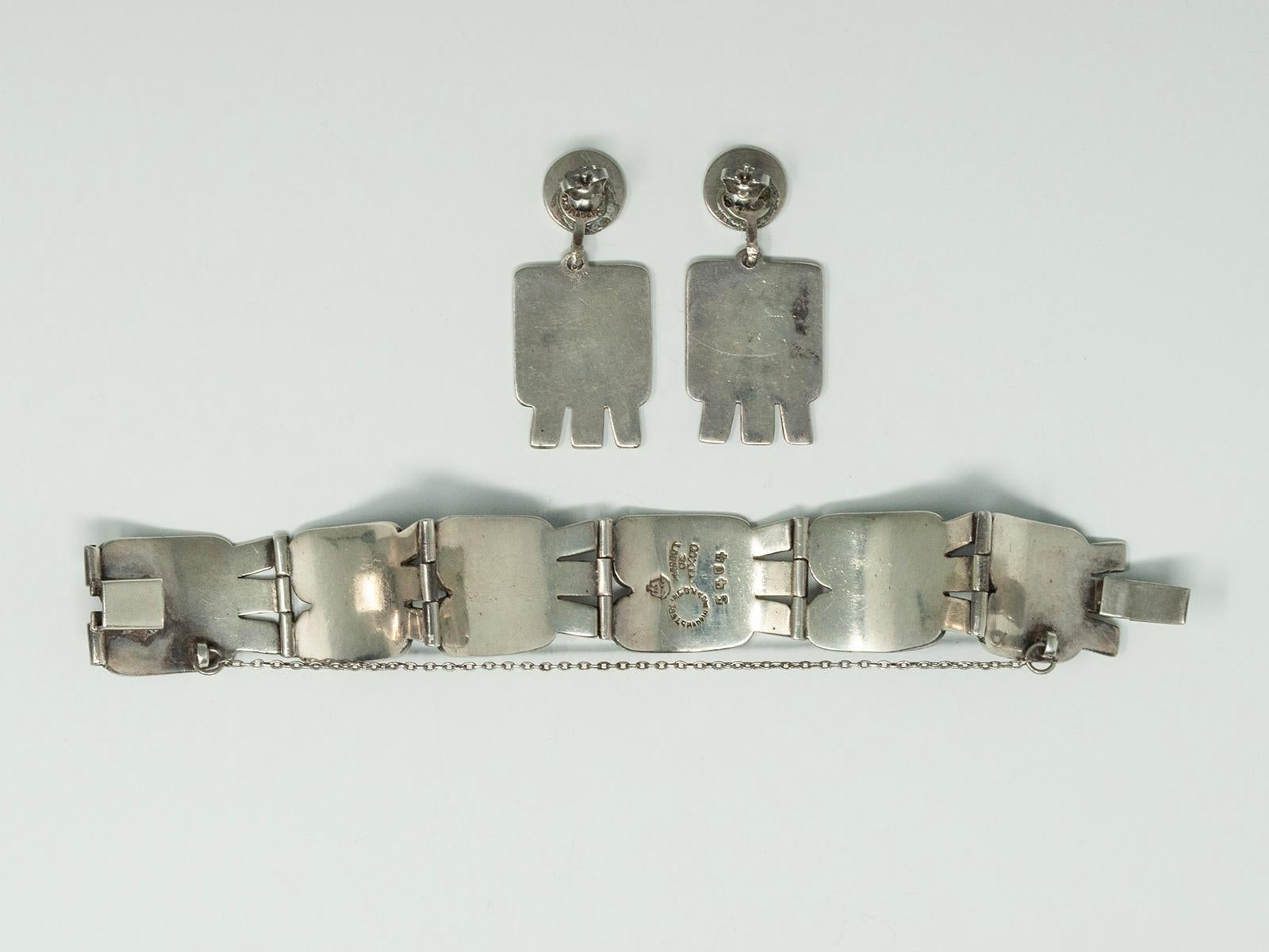 Margot de Taxco Enamel and Silver Bracelet and Earring Set For Sale 1
