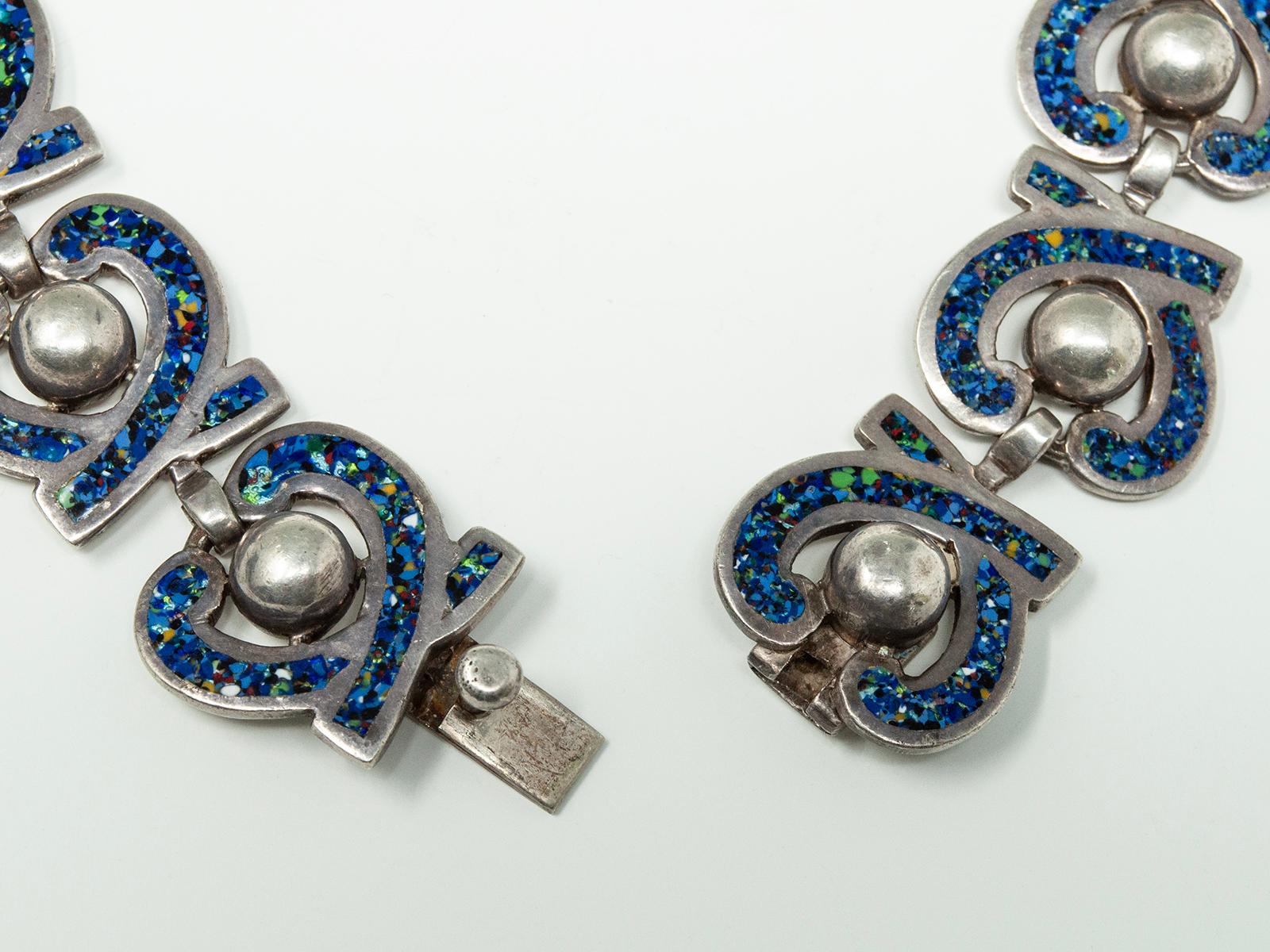 Margot De Taxco Collier en émail et argent et deux paires de boucles d'oreilles en vente 4