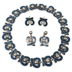 Margot De Taxco Collier en émail et argent et deux paires de boucles d'oreilles