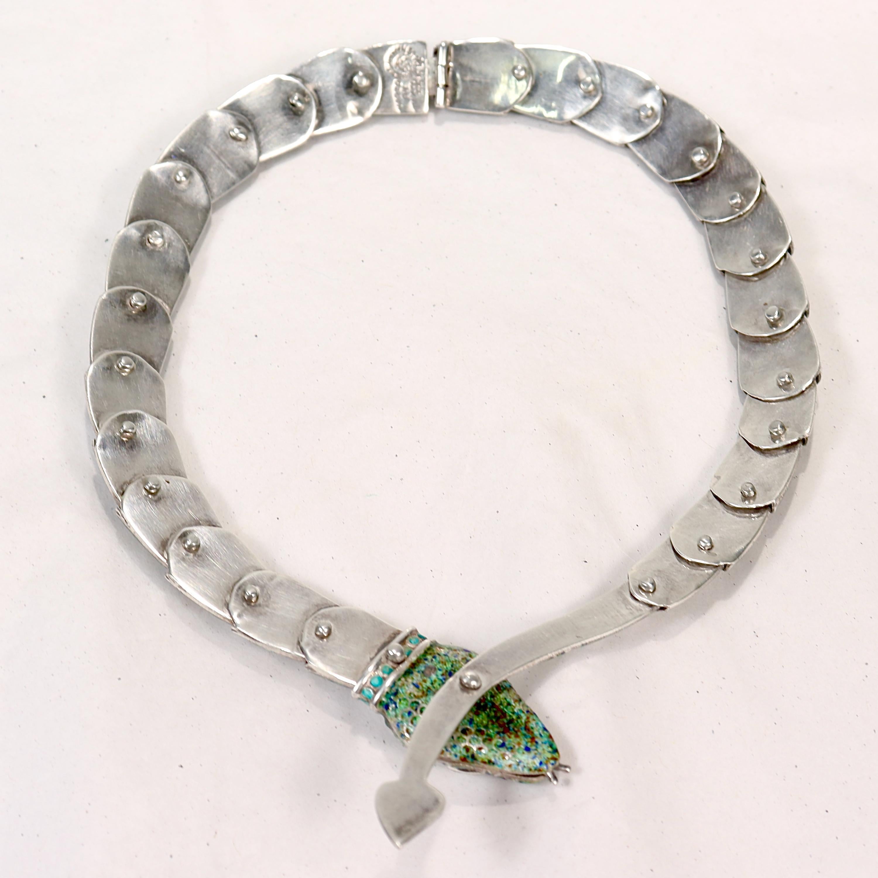 Margot de Taxco Emaille & Sterlingsilber Choker Halskette oder Kragen / Collier 8