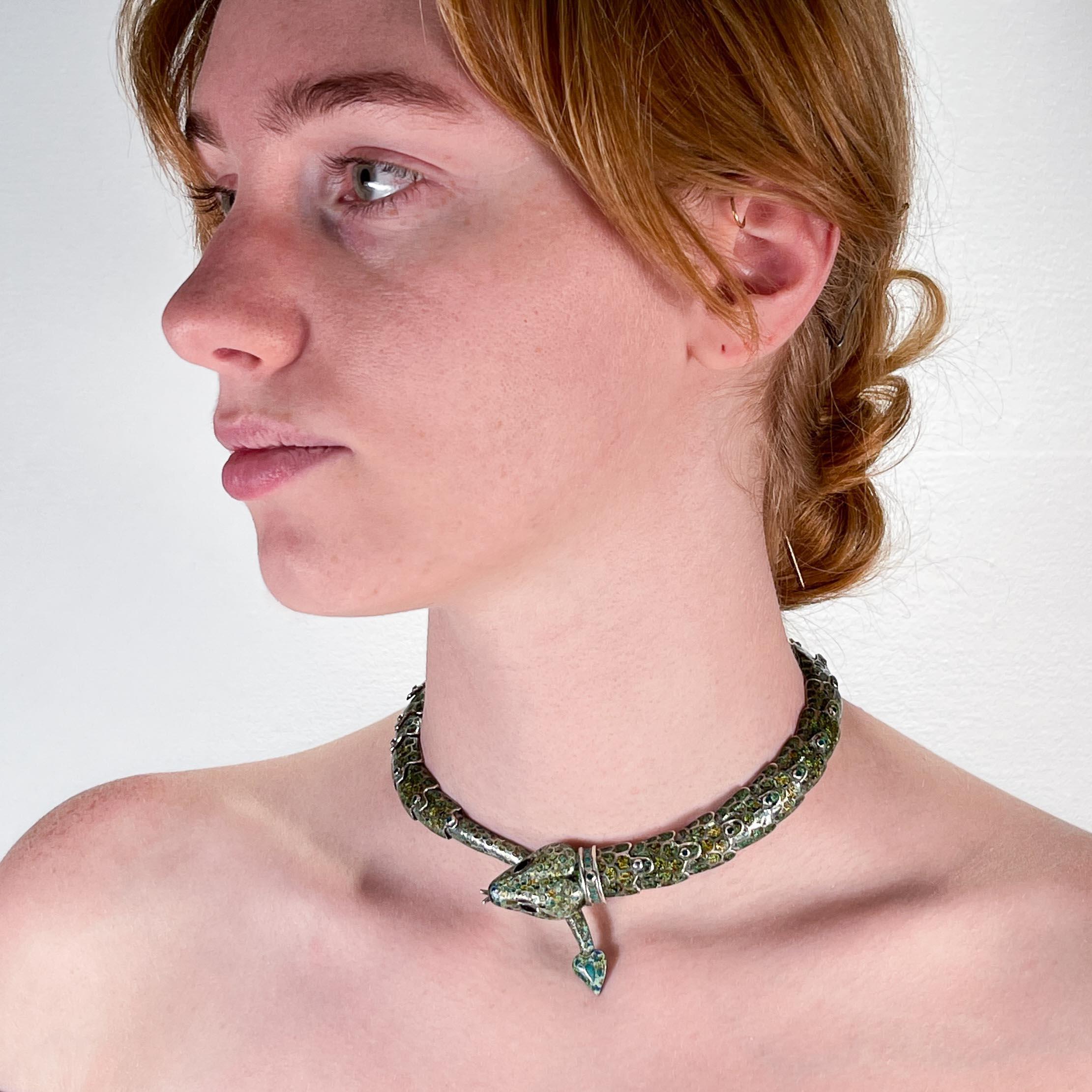 Margot de Taxco Enamel & Sterling Silver Choker Necklace or Collar / Collier 7