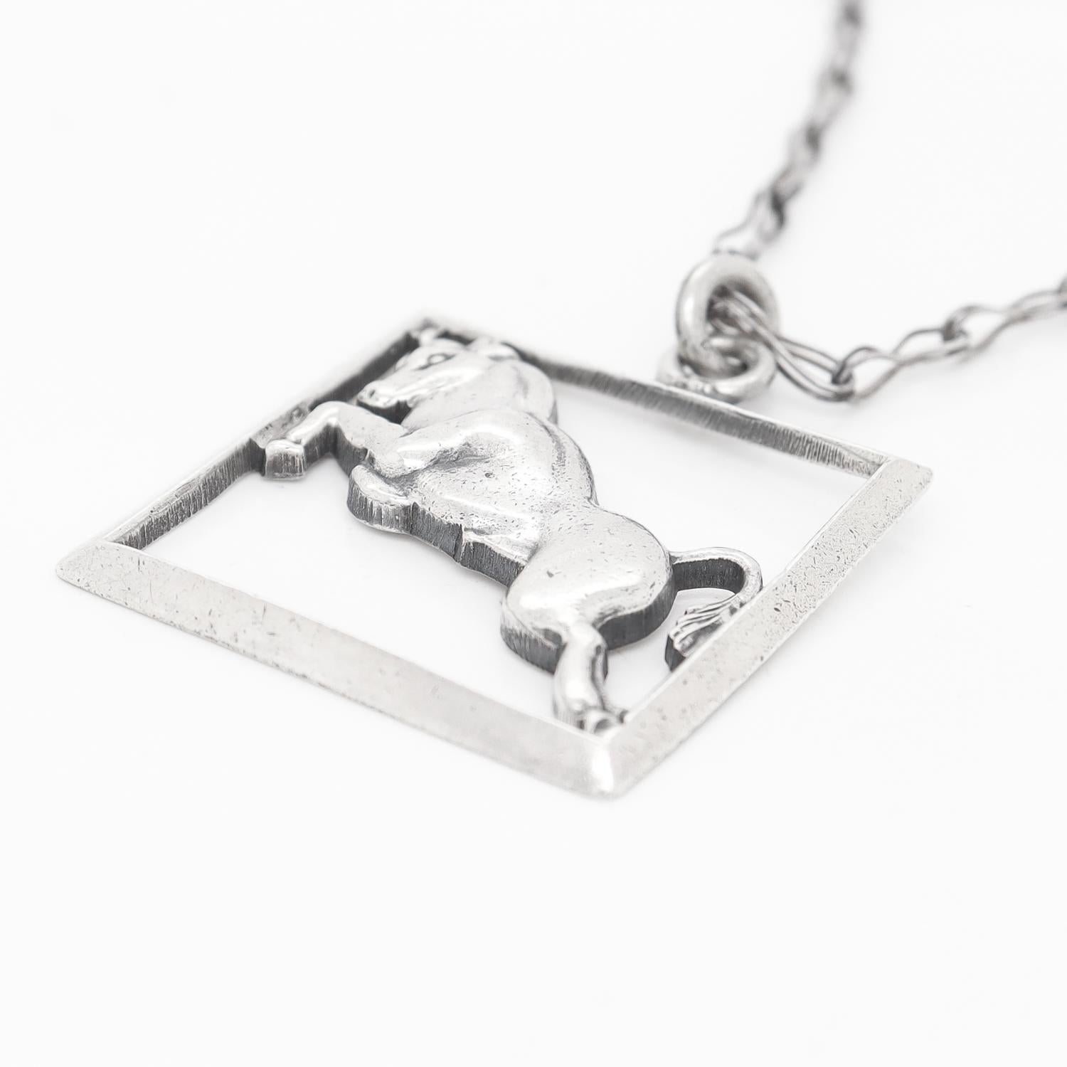 Margot de Taxco Mexican Sterling Silver Astrological Taurus Pendant Necklace For Sale 5