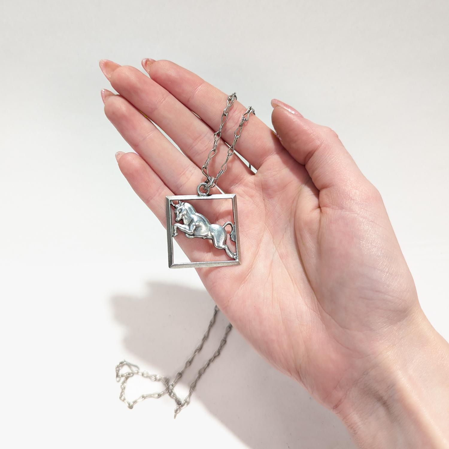 Modern Margot de Taxco Mexican Sterling Silver Astrological Taurus Pendant Necklace For Sale