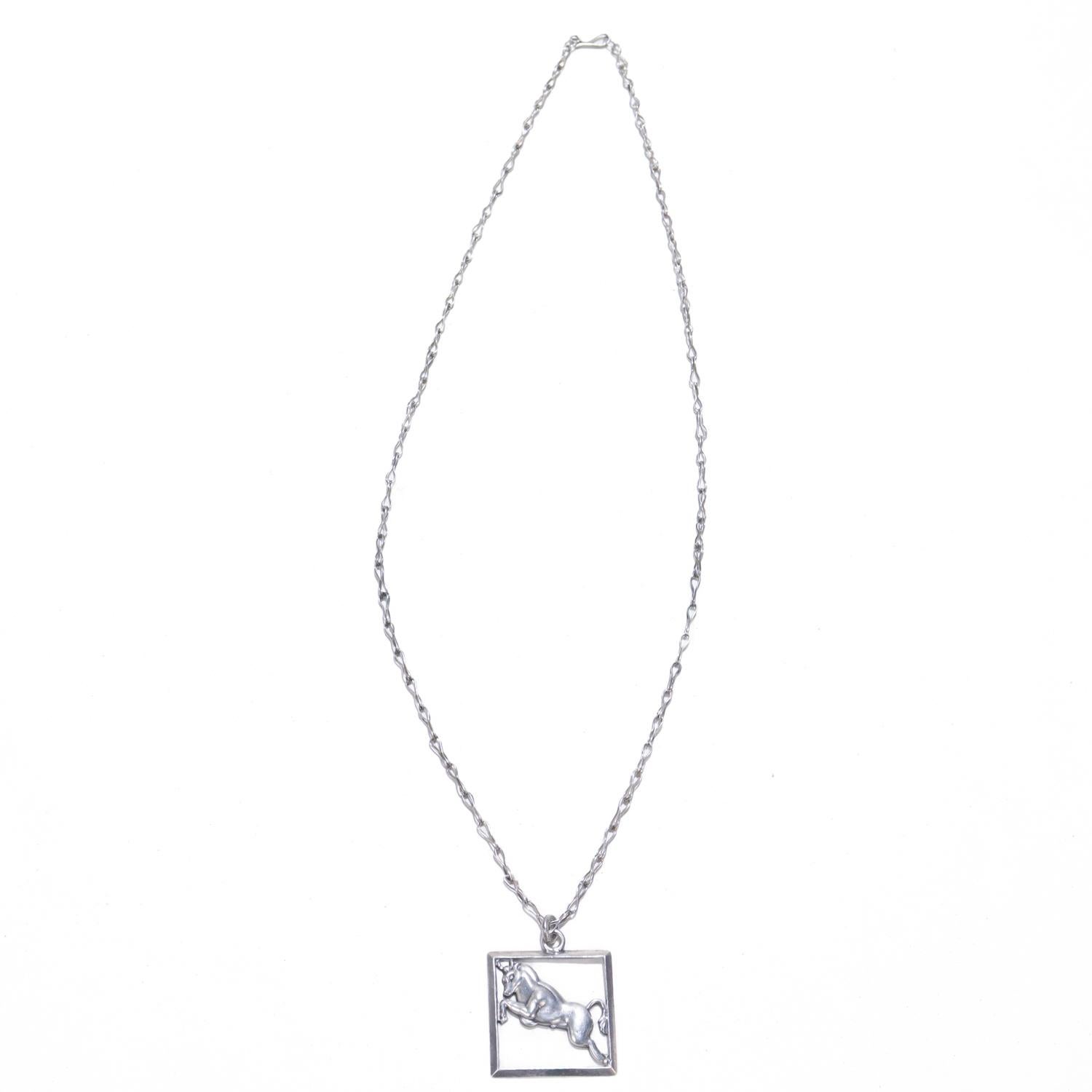 Women's or Men's Margot de Taxco Mexican Sterling Silver Astrological Taurus Pendant Necklace For Sale