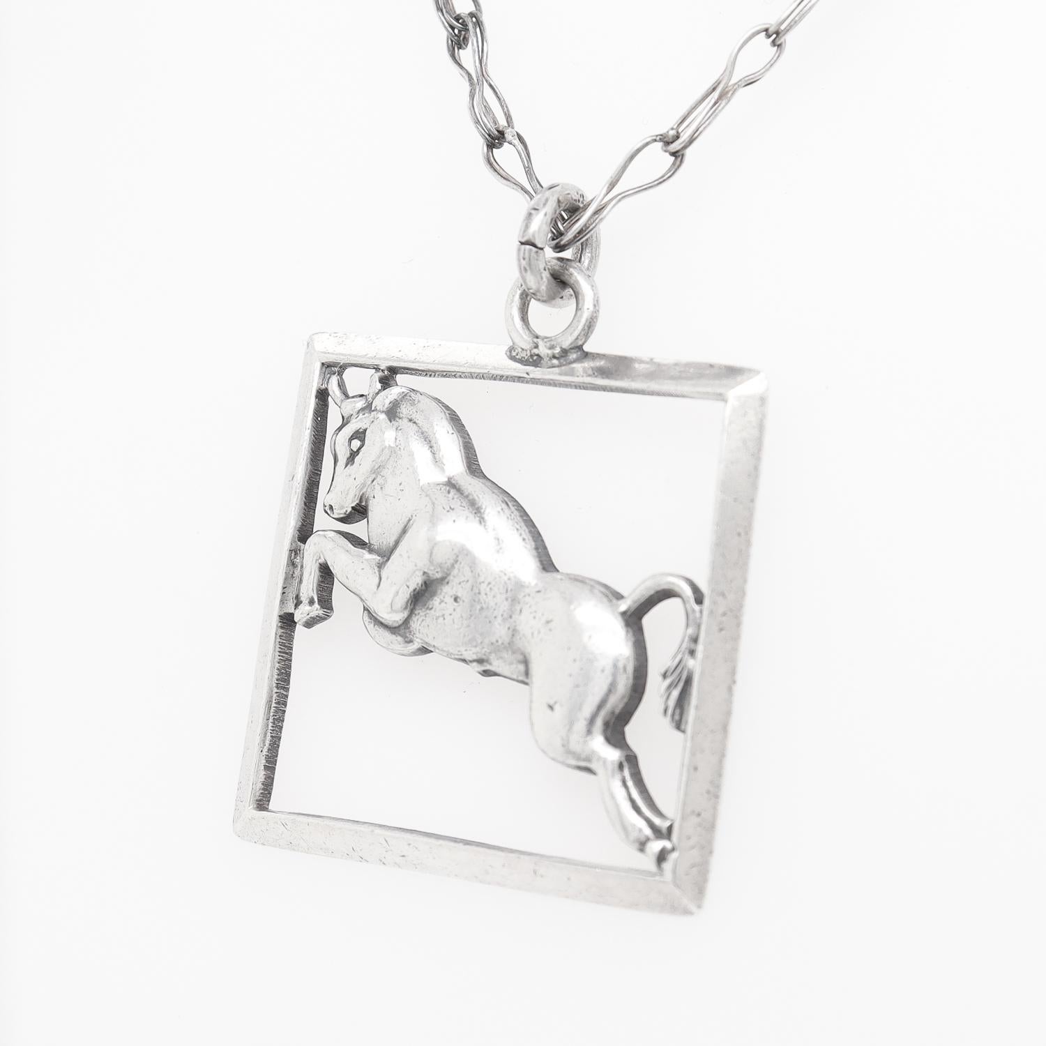 Margot de Taxco Mexican Sterling Silver Astrological Taurus Pendant Necklace For Sale 2