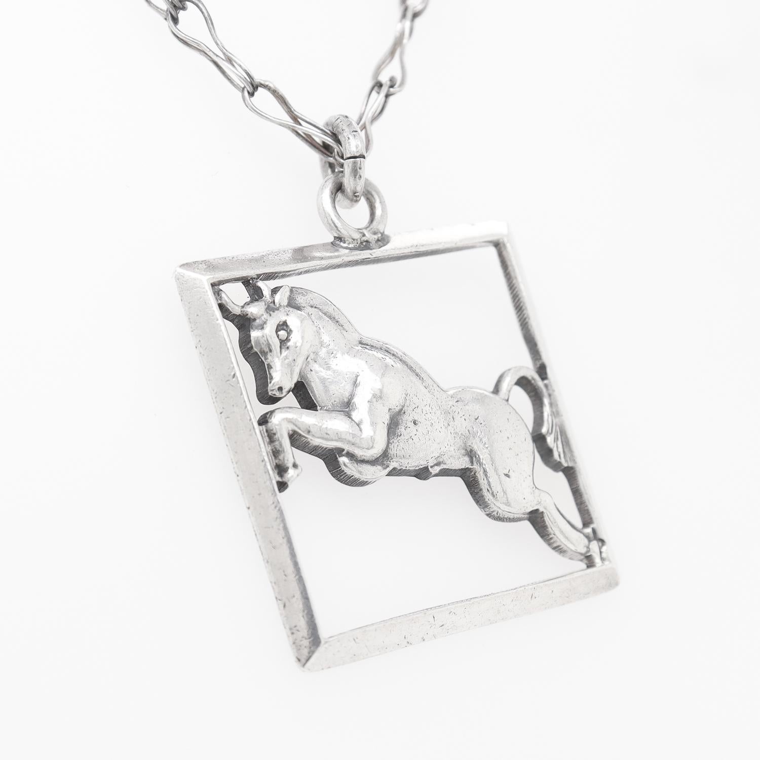 Margot de Taxco Mexican Sterling Silver Astrological Taurus Pendant Necklace For Sale 3
