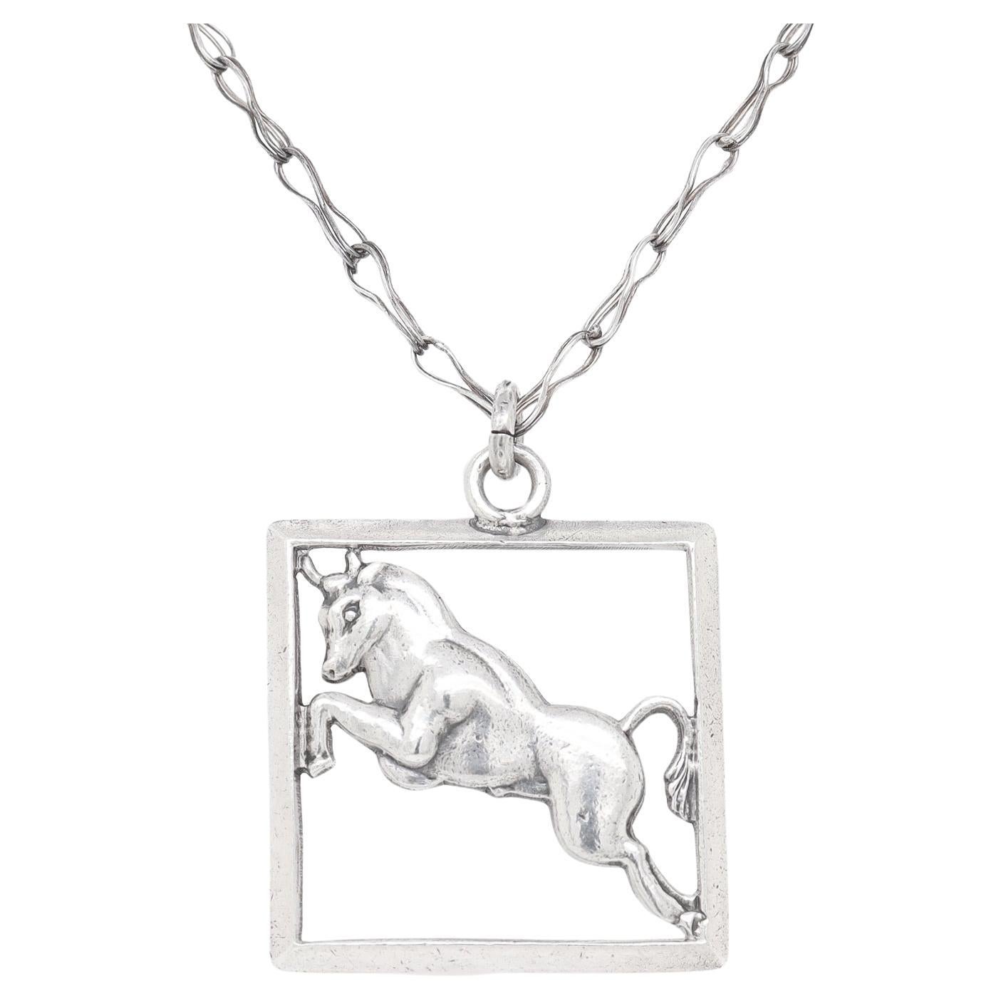 Margot de Taxco Mexican Sterling Silver Astrological Taurus Pendant Necklace