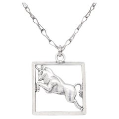 Margot De Taxco Mexikanische Sterling Silber Astrologische Taurus Anhänger Halskette