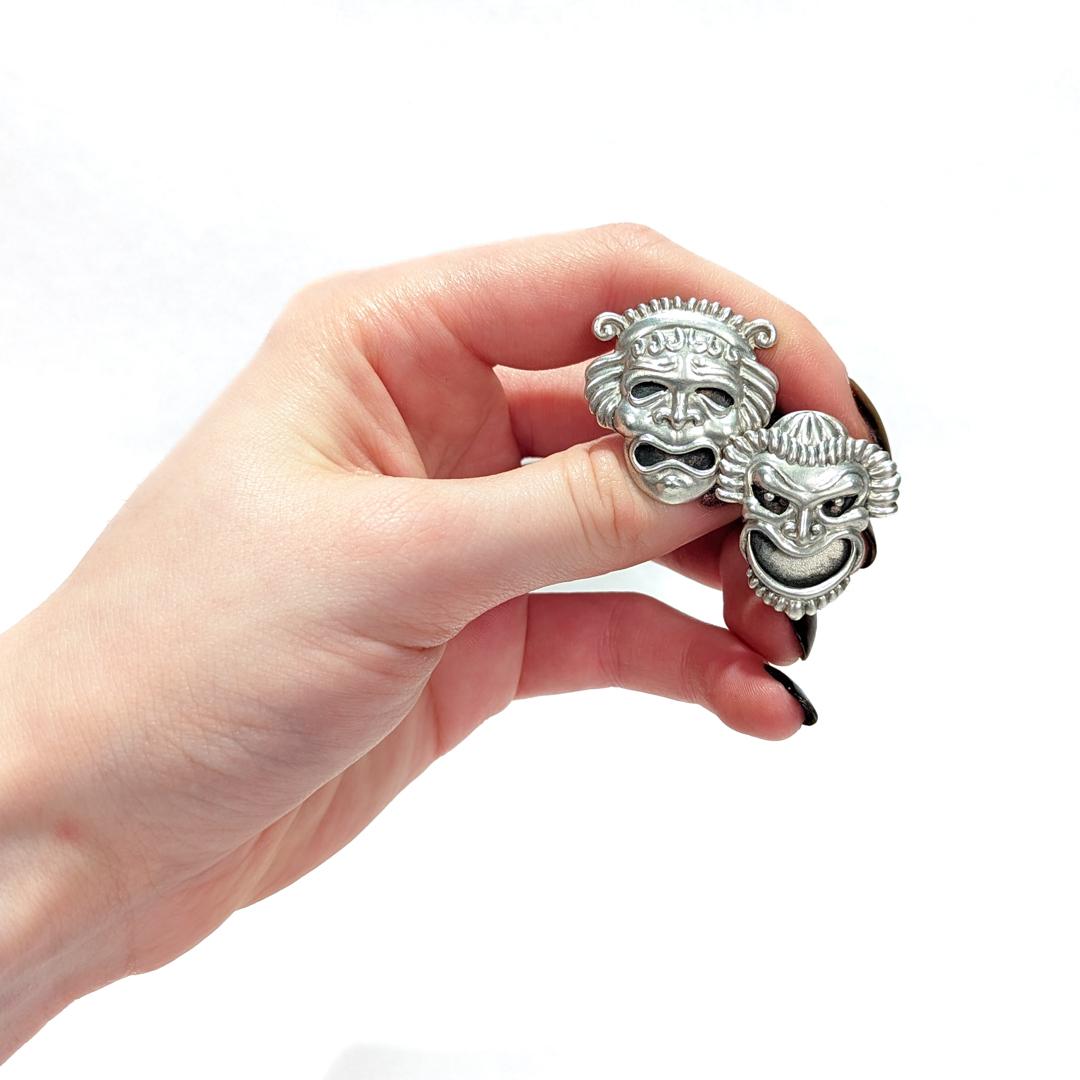 Margot de Taxco Mexican Sterling Silver Comedy & Tragedy Mask Cufflinks For Sale 6