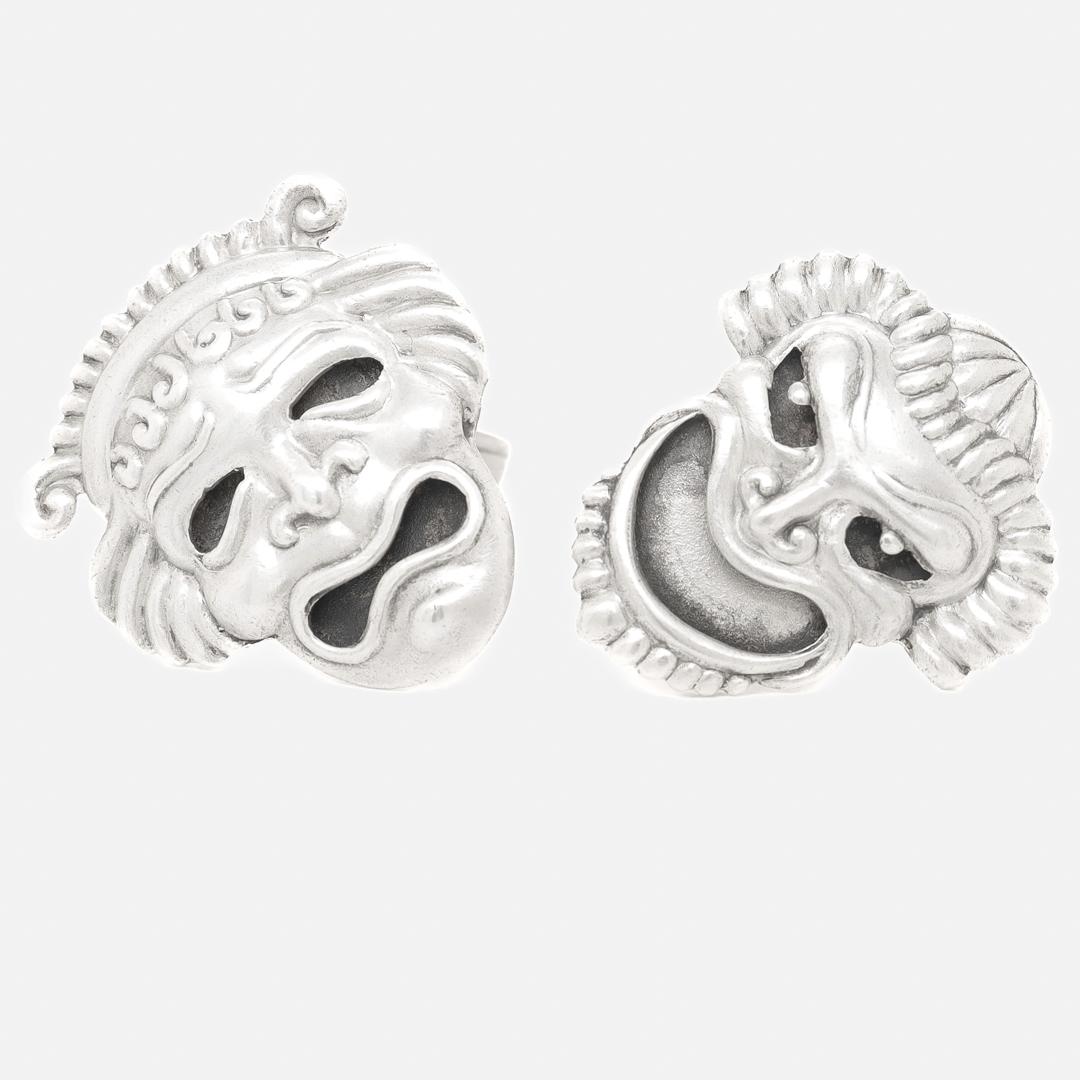 Margot de Taxco Mexican Sterling Silver Comedy & Tragedy Mask Cufflinks For Sale 3
