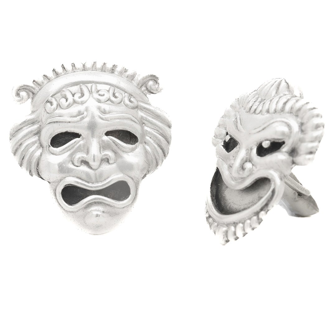 Margot de Taxco Mexican Sterling Silver Comedy & Tragedy Mask Cufflinks For Sale