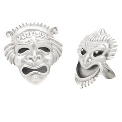 Margot de Taxco Mexican Sterling Silver Comedy & Tragedy Mask Cufflinks