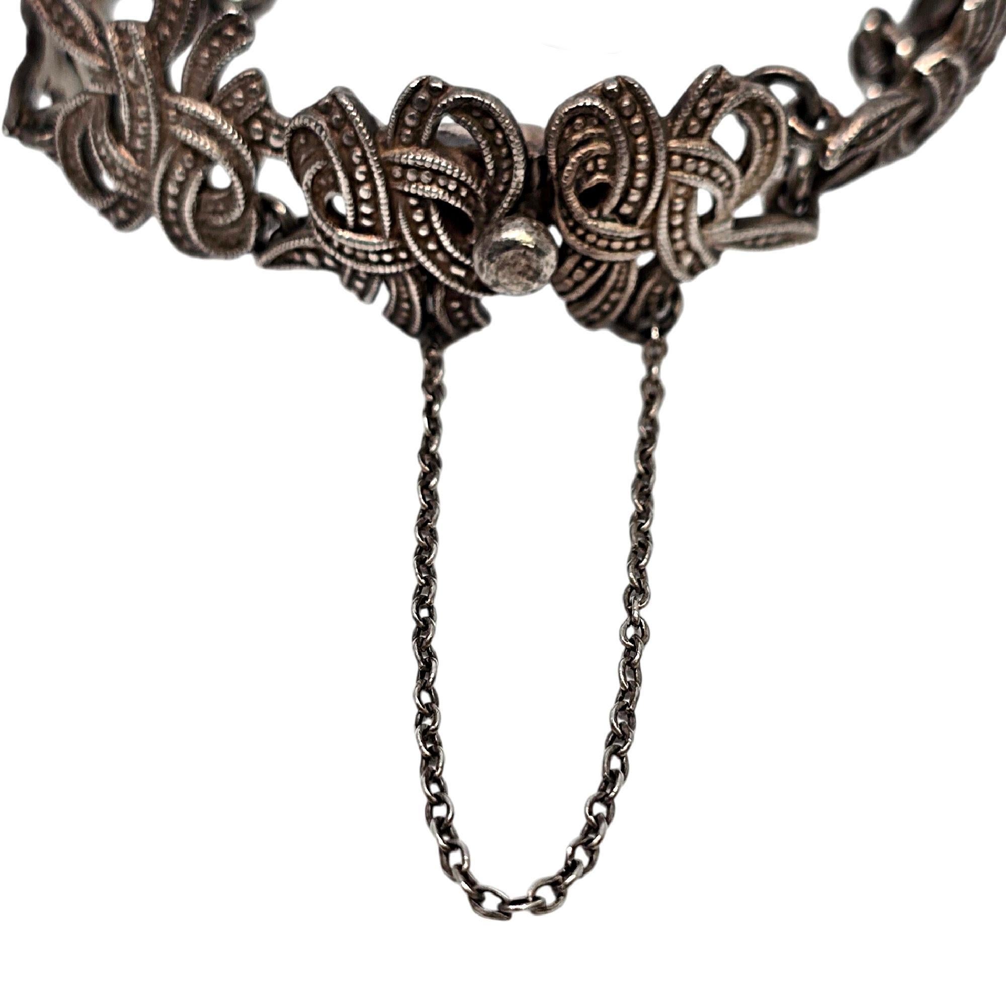 Margot de Taxco Mexiko Gliederarmband 5346 #19101 aus Sterlingsilber mit Blatt- und Bändern Damen im Angebot