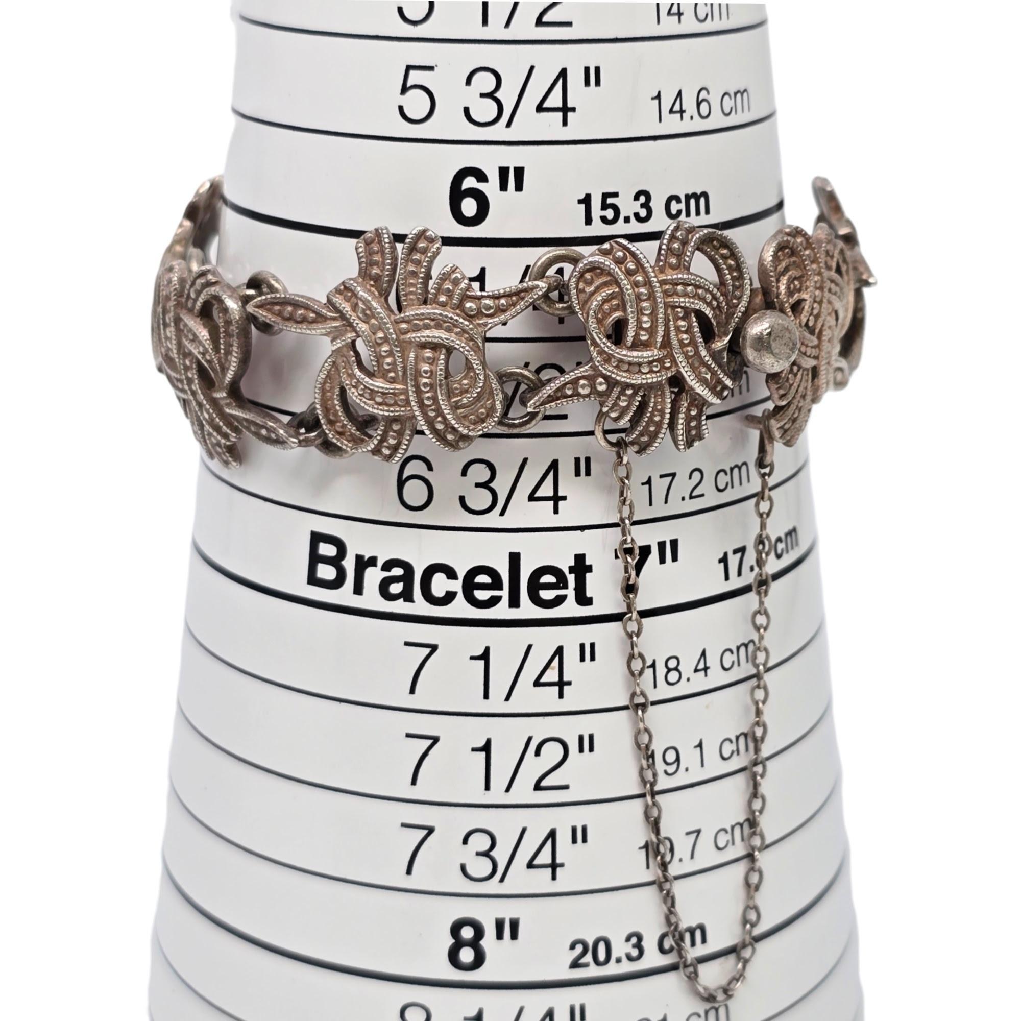 Margot de Taxco Mexiko Gliederarmband 5346 #19101 aus Sterlingsilber mit Blatt- und Bändern im Angebot 3