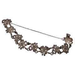 Margot de Taxco Mexico Sterling Silver Leaf & Ribbons Link Bracelet 5346 #19101