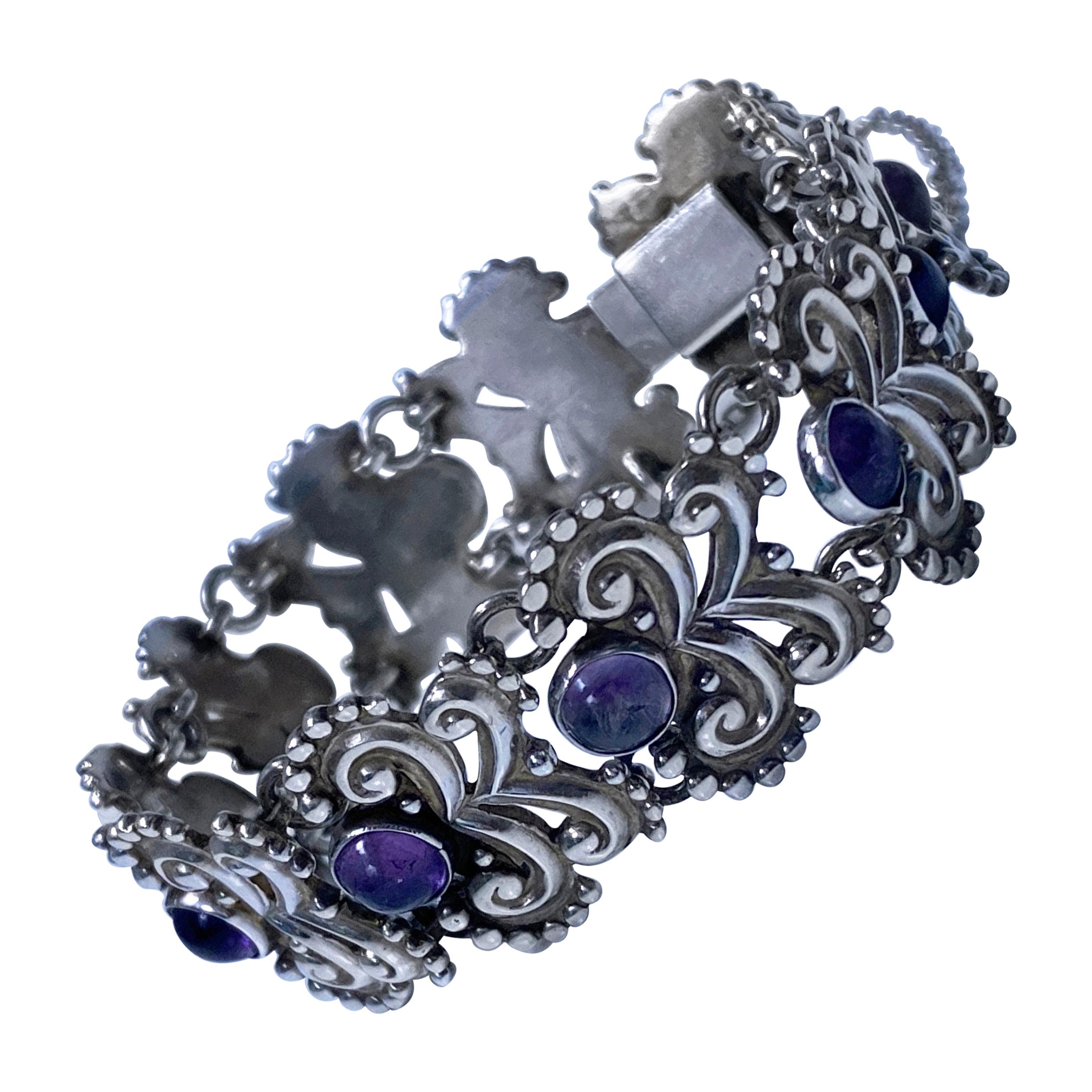 Margot de Taxco Sterling Silver Amethyst Bracelet, C.1960
