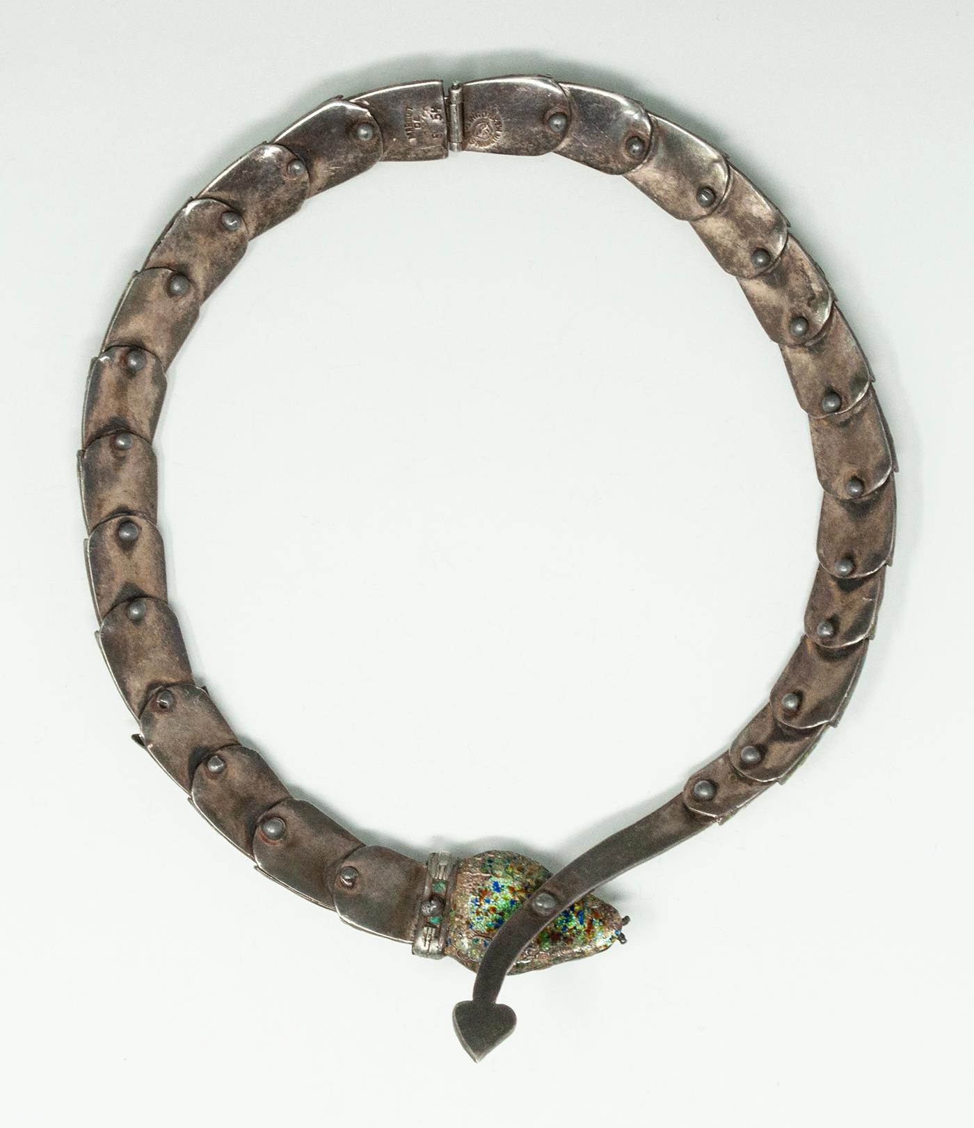 Margot De Taxco Collier serpent en argent et émail Bon état - En vente à Point Richmond, CA