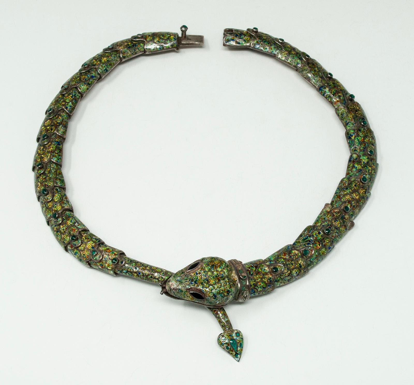 Margot De Taxco Collier serpent en argent et émail en vente 1
