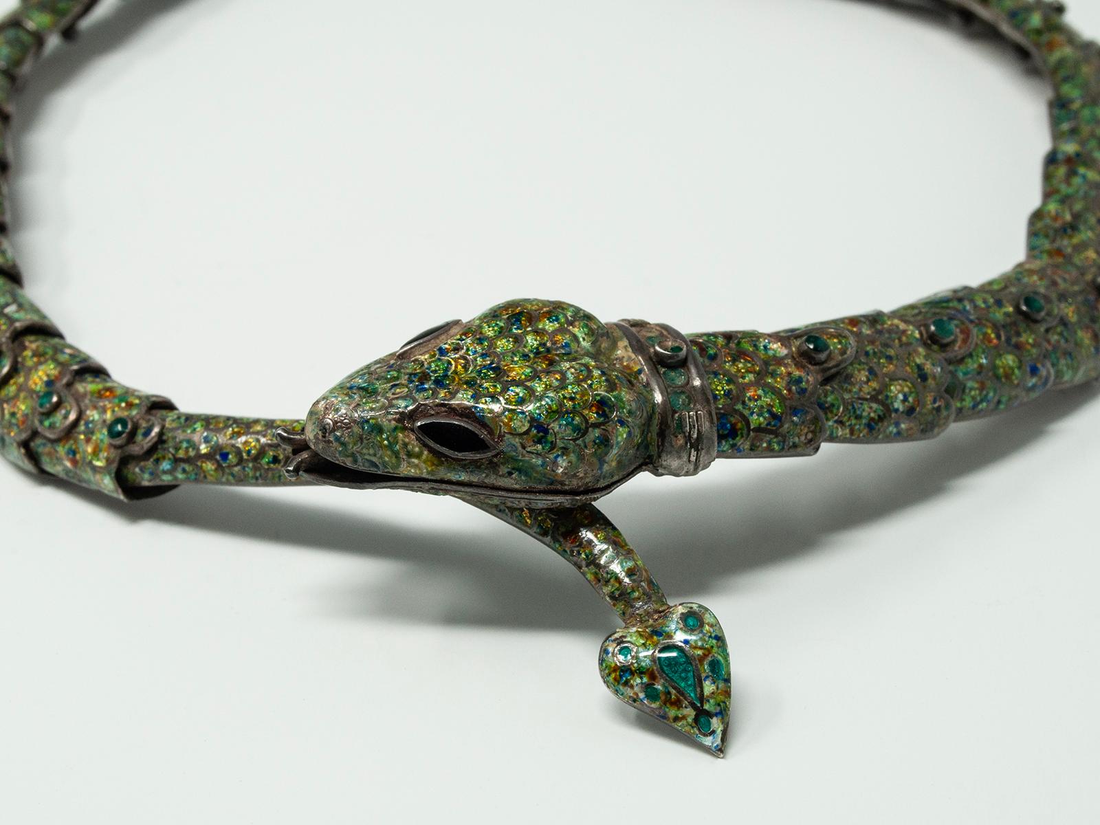 Margot De Taxco Collier serpent en argent et émail en vente 2