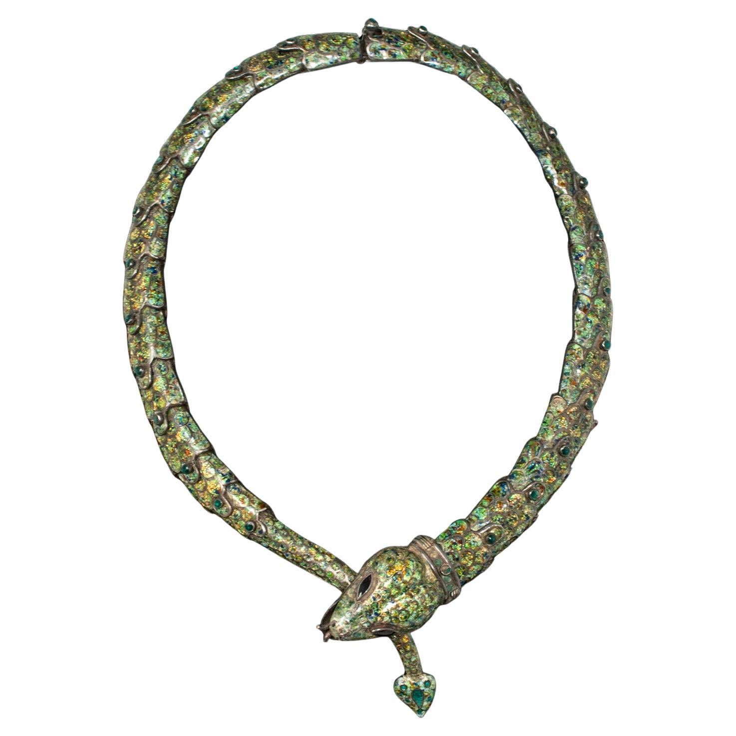 Margot de Taxco Sterling Silver and Enamel Snake Necklace