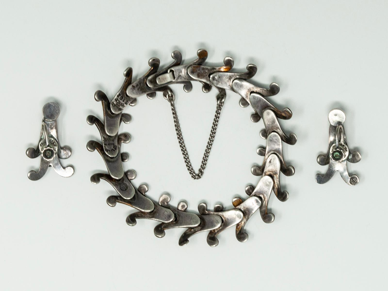 Margot de Taxco Sterling Silver Bracelet and Earring Set (Kunsthandwerker*in) im Angebot