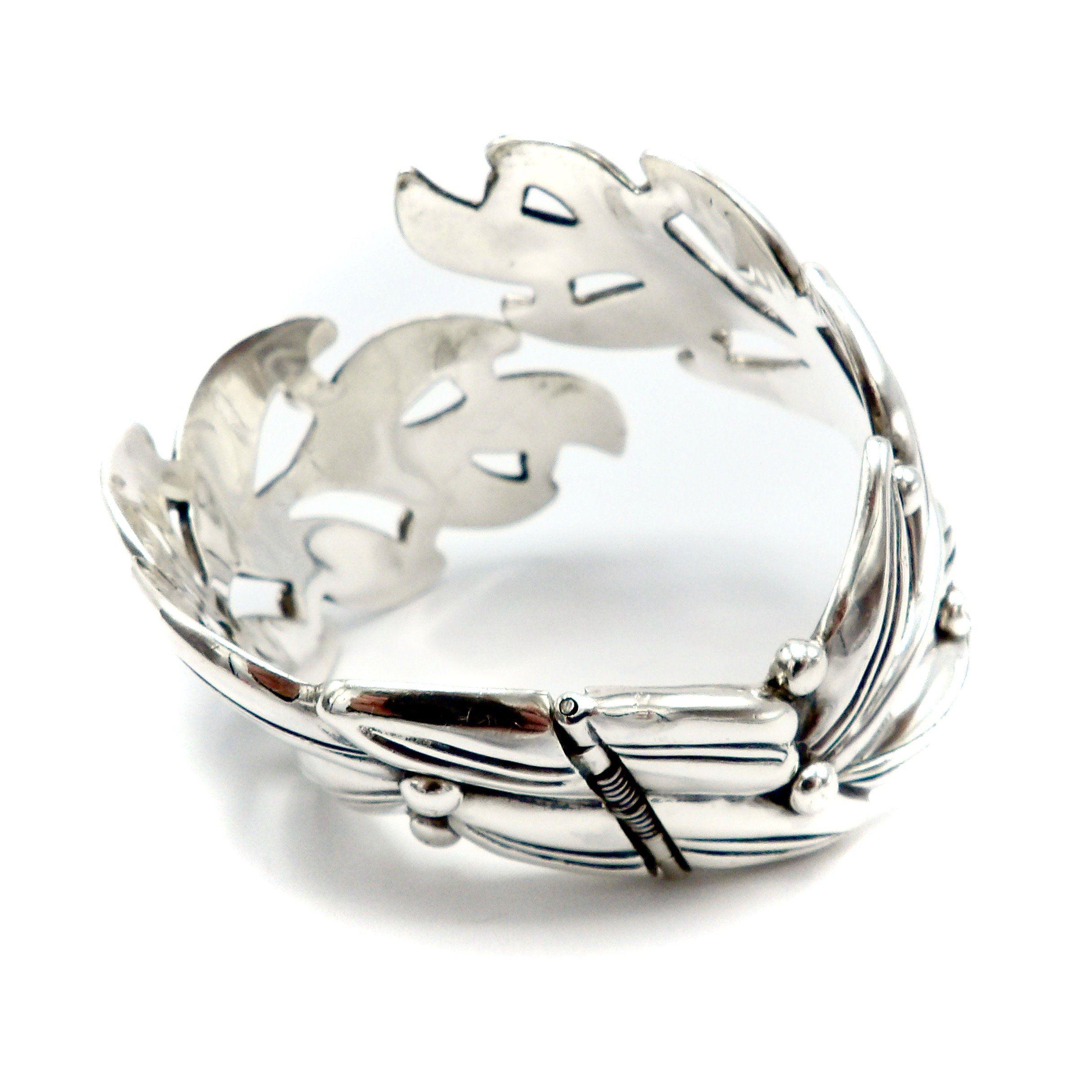 Modernist Margot De Taxco Sterling Silver Leaf Bracelet For Sale