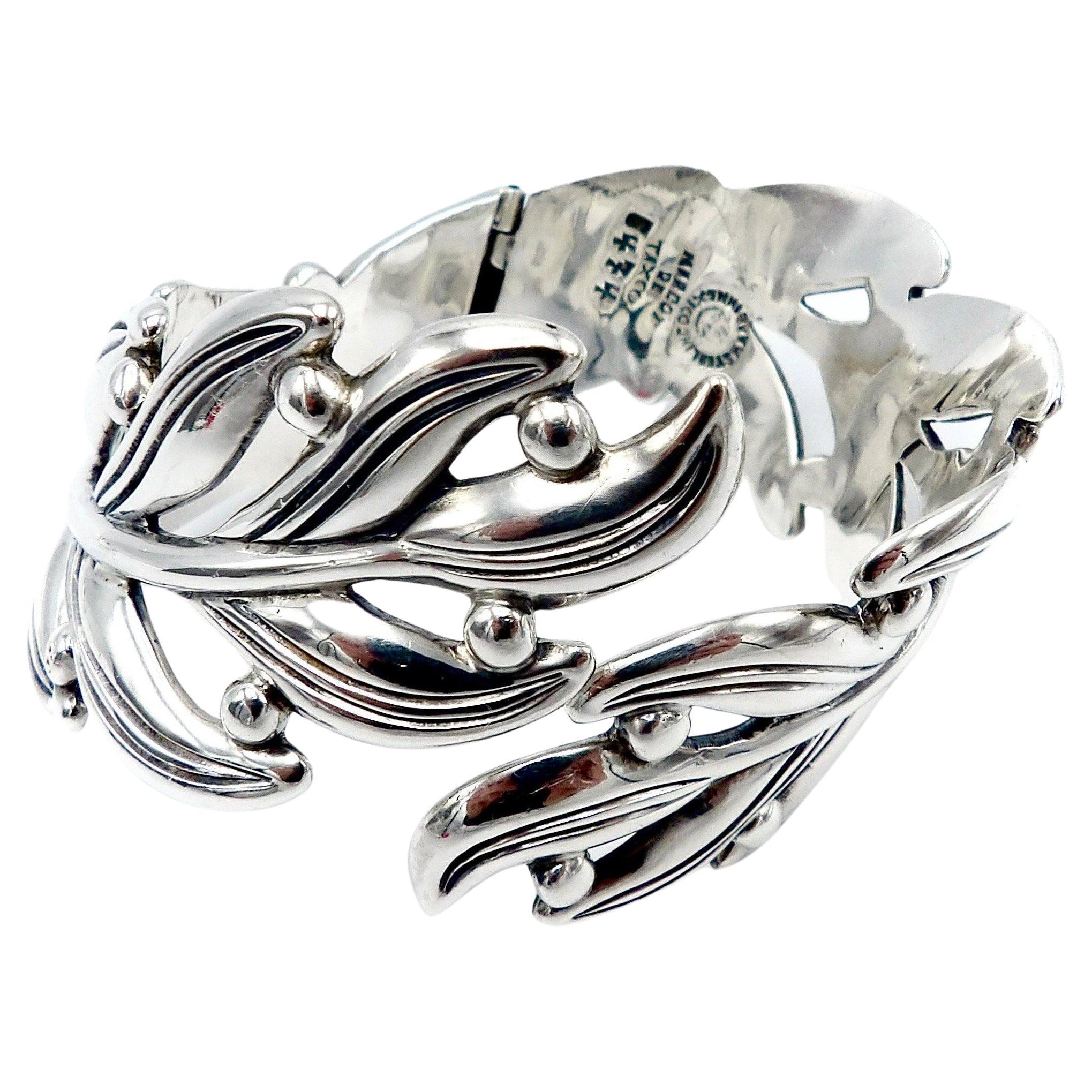 Margot De Taxco Sterling Silver Leaf Bracelet For Sale