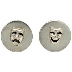 Margot De Taxco Vintage Silver Mask Cufflinks Face Mexico