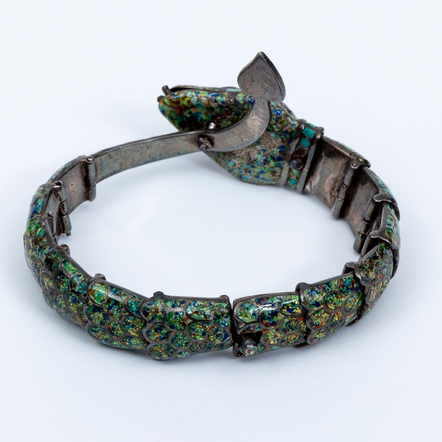 Margot DeTaxco Enamel Link Snake Bracelet In Good Condition For Sale In St.amford, CT