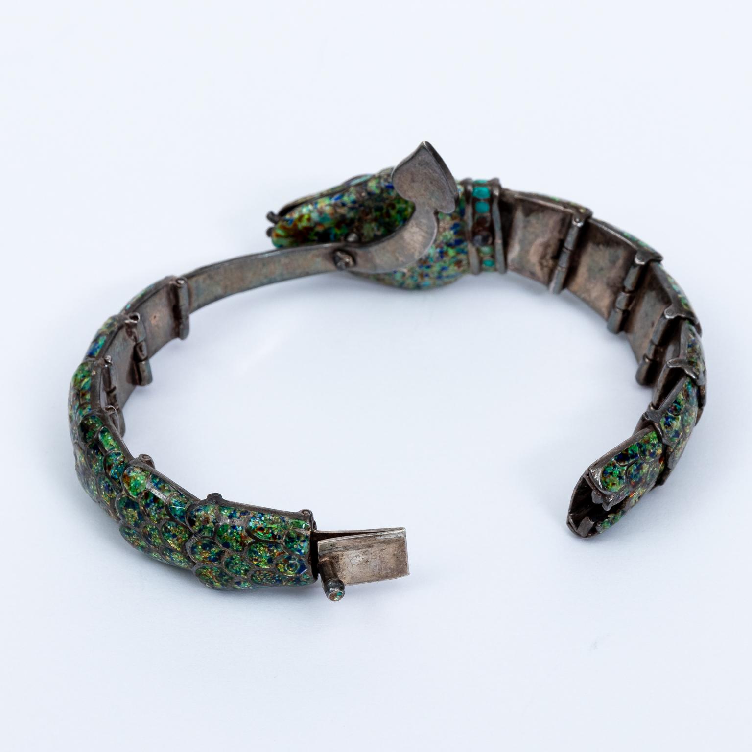 Margot DeTaxco Enamel Link Snake Bracelet For Sale 1