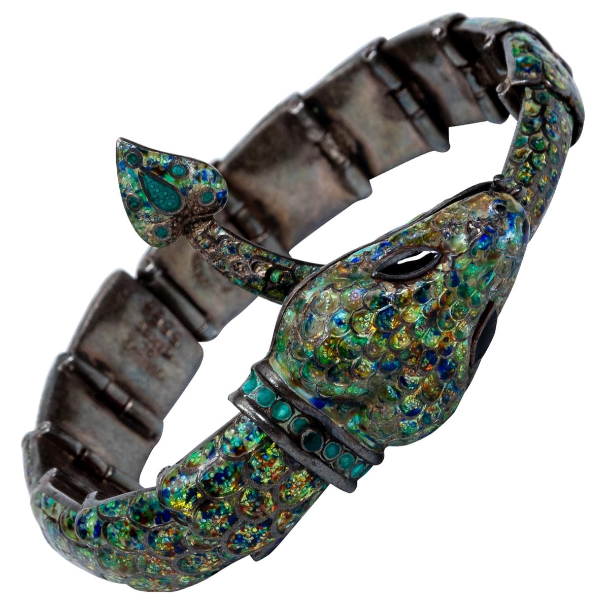 Margot DeTaxco Enamel Link Snake Bracelet For Sale