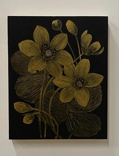 Anemone One - Metallic Gold Flowers Leaves Plant Silver Botanical, 2021