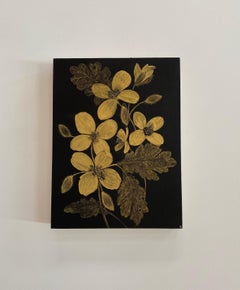 Celandine - Metallic Botanical Painting Gold Flowers Leaves Stem Buds, 2021
