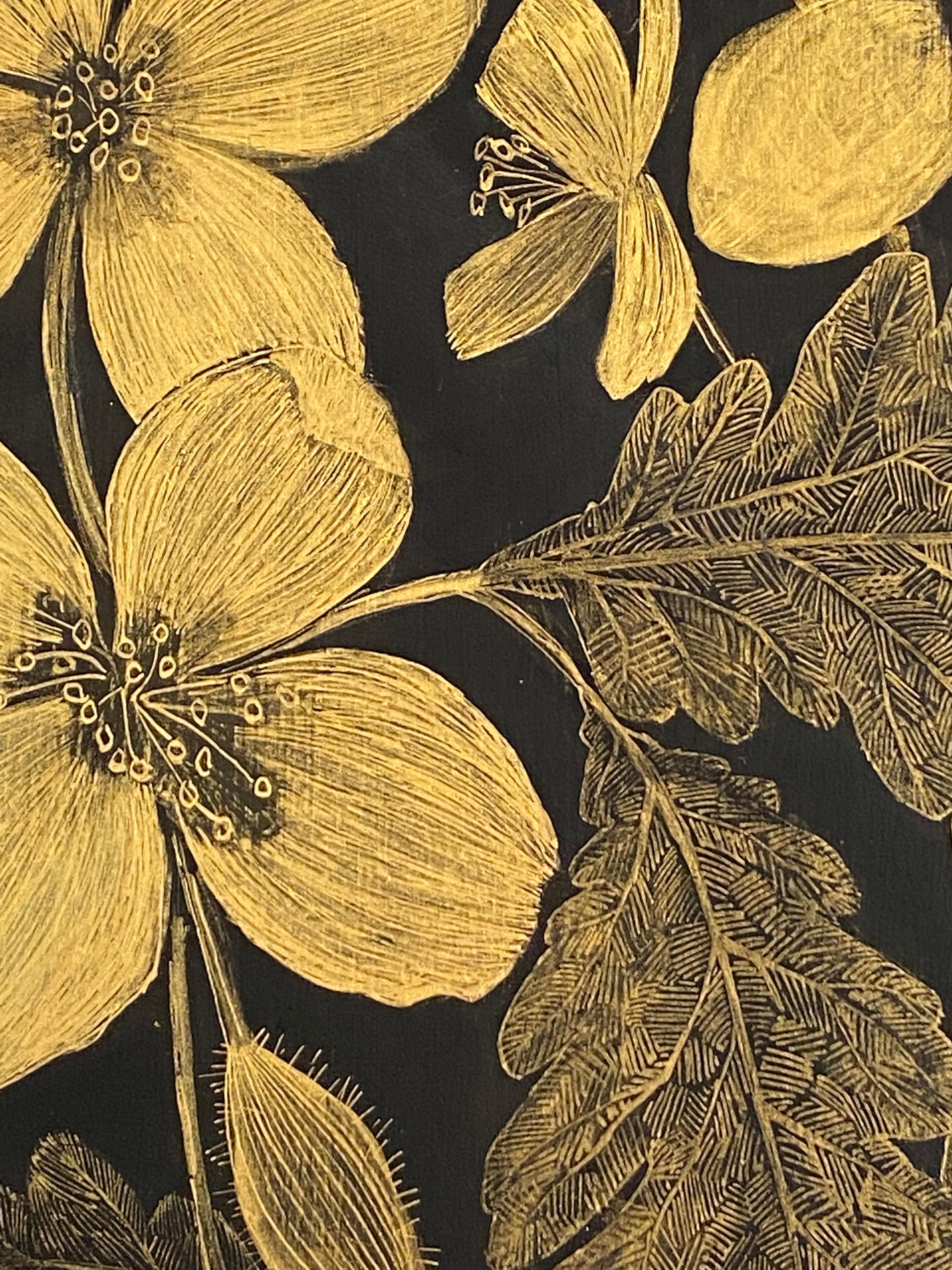 Celandine - peinture botanique fleurs or feuilles tiges bourgeons, 2021 en vente 1