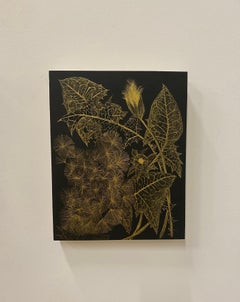 Pissenlit Deux - Peinture botanique or métallisé Feuilles de plantes, 2021