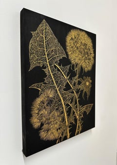 Dientes de león con capullo dos - Planta de diente de león de oro metalizado Hojas Capullos, 2024