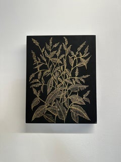 Lady's Thumb One - Metallic Gold Plant Leaves Botanical Painting Black, 2024