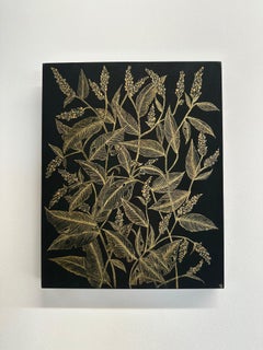 Lady's Thumb Two - Metallic Gold Plant Leaves Botanical Painting Schwarz, 2024