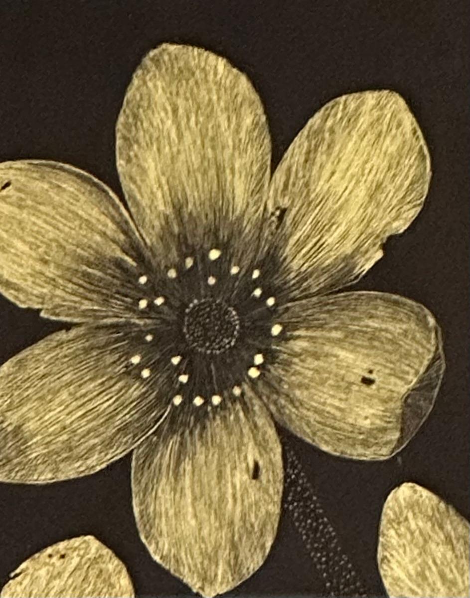Wild Anemone - Botanical Painting Metallic Gold Flowers Leaves Wildflowers, 2024 For Sale 4