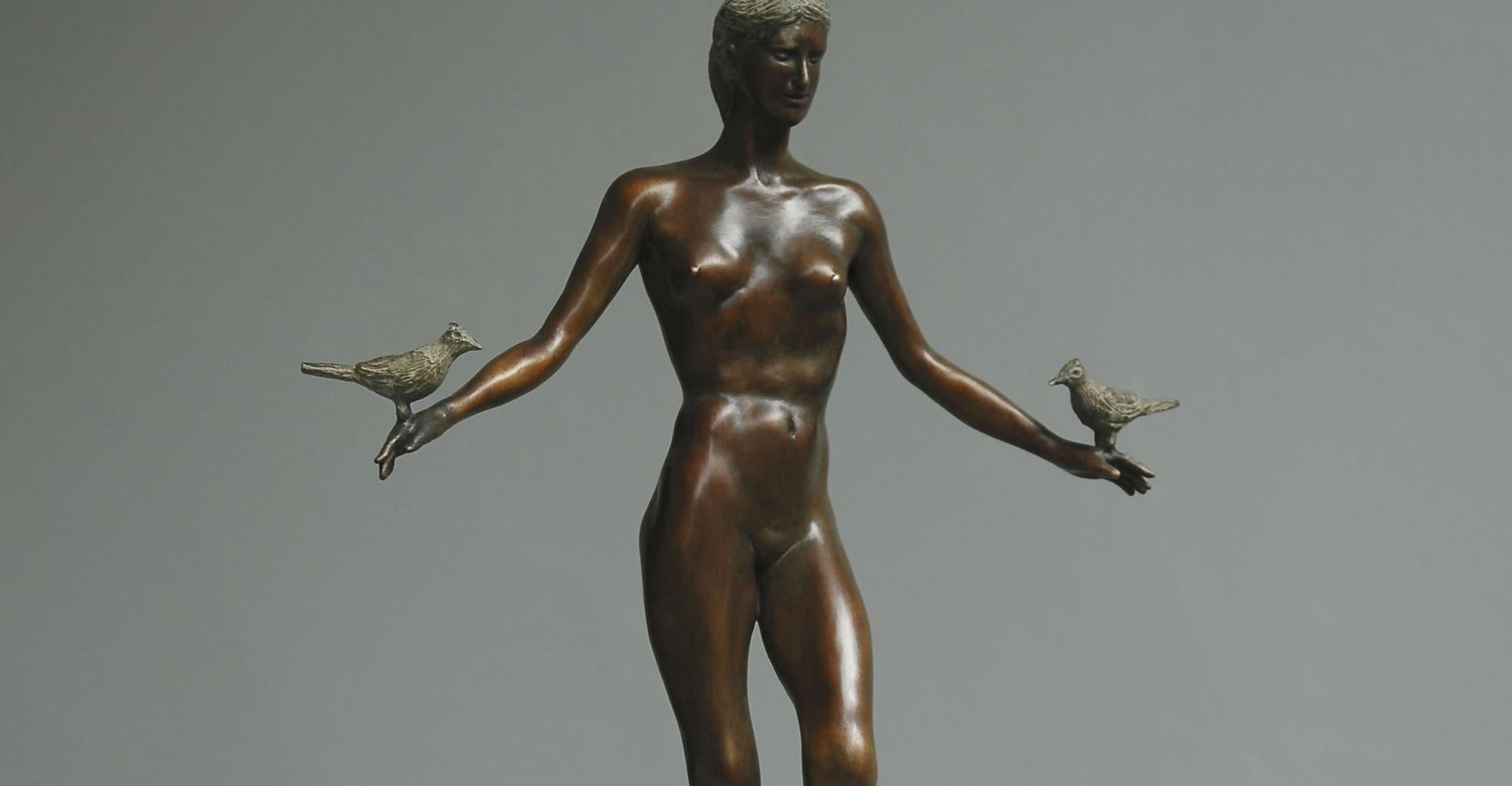 Antigone Bronze Sculpture Classical Contemporary Mythology - Gold Figurative Sculpture by Margot Homan