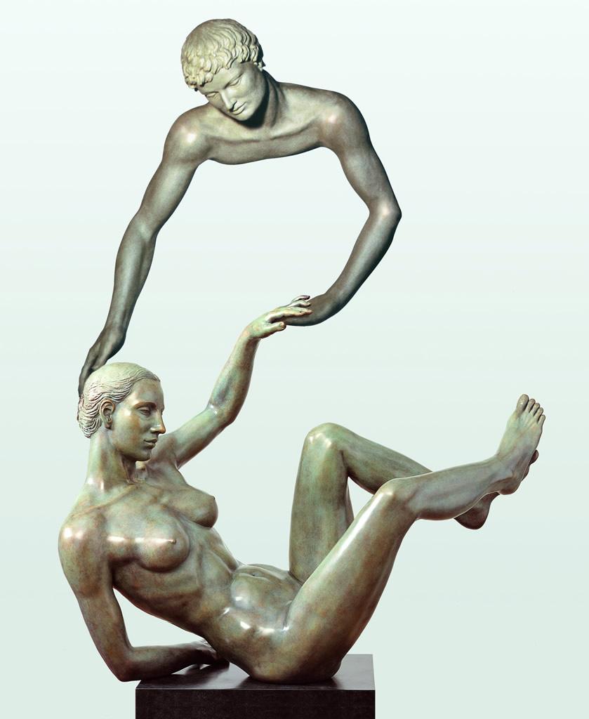 Margot Homan Nude Sculpture – De Gave The Gift, Große Bronzeskulptur, klassische zeitgenössische Mythologie