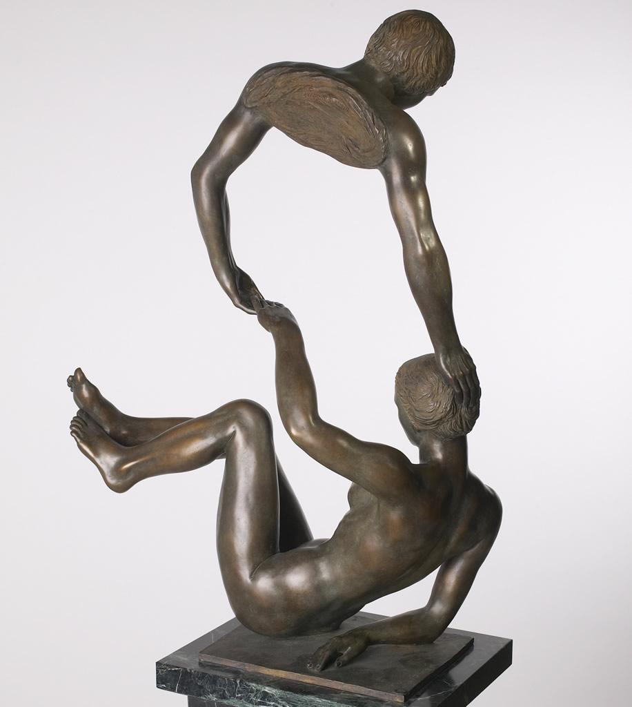 De Gave The Gift Small Bronze Sculpture Classical Contemporary Mythology - Gold Figurative Sculpture by Margot Homan