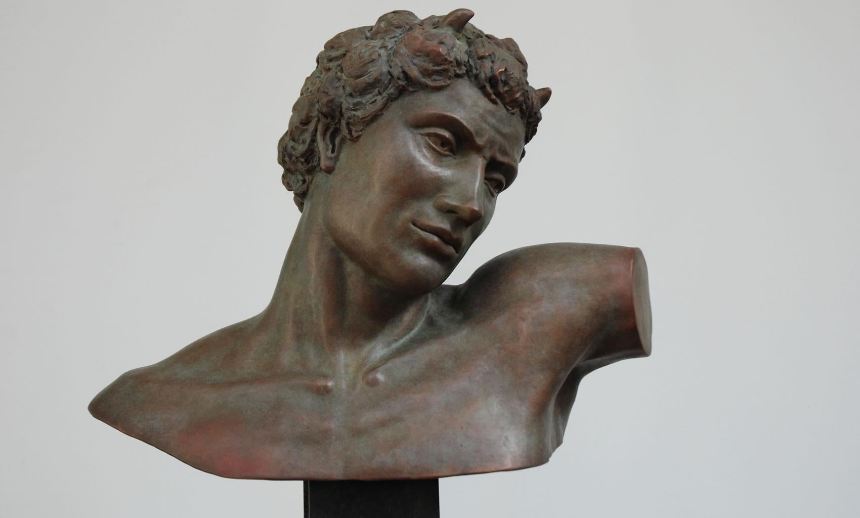 Margot Homan Figurative Sculpture - Dionysisch Portret Portrait Bronze Sculpture Mythology Classical Contemporary