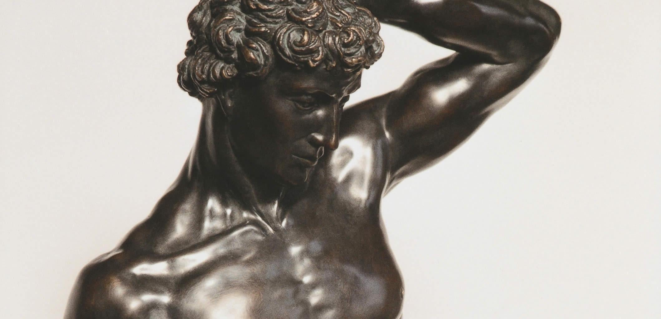 Et in Arcadia, Bronzeskulptur, Akt, männliche Figur, Mythologie, zeitgenössische Klassik – Sculpture von Margot Homan