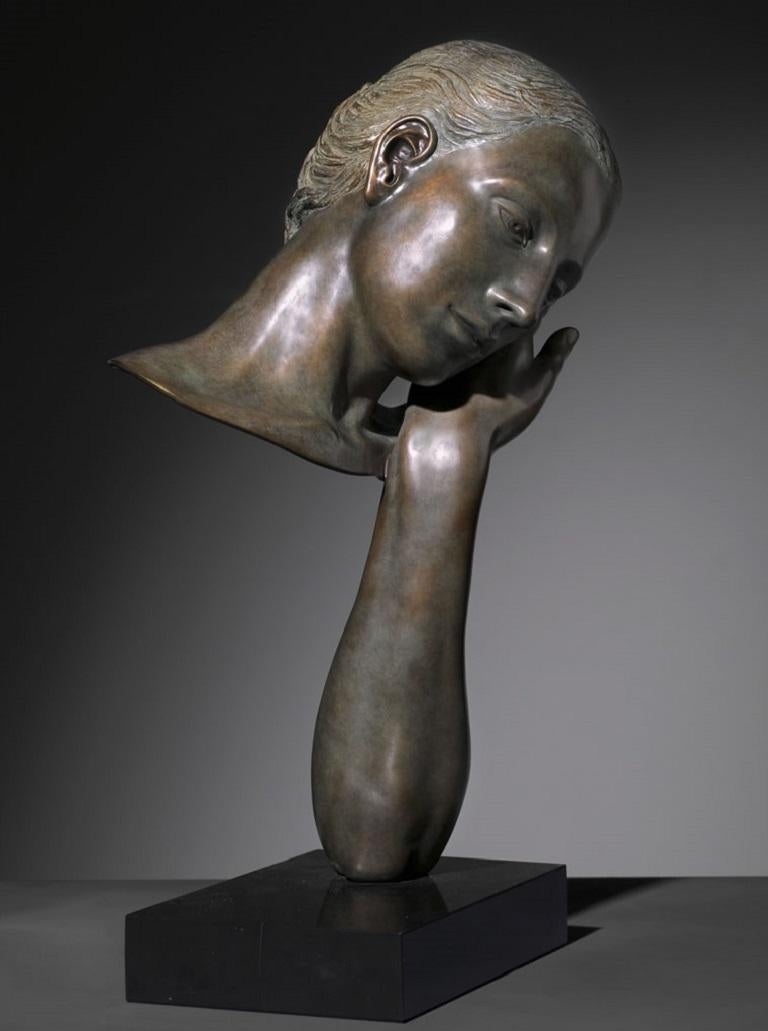 Et Tu Dors And You Are Sleeping Bronze Sculpture Portrait Classic Contemporary - Gold Figurative Sculpture by Margot Homan